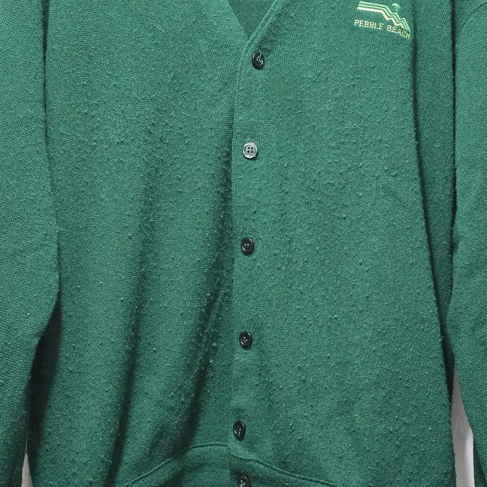 VTG Men's Pickering Pebble‎ Beach Green Golf Club Cardigan Sweater 70s Sz XL USA